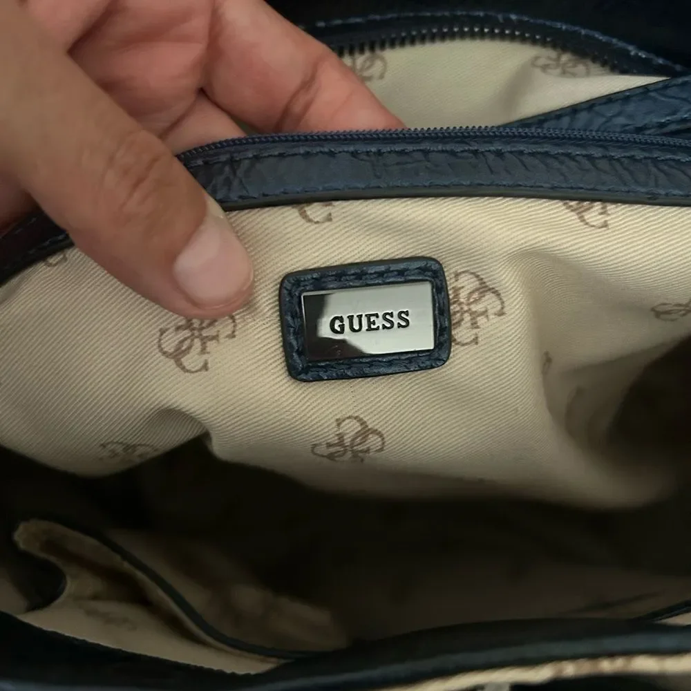 Guess vegan leather tote metallic blue